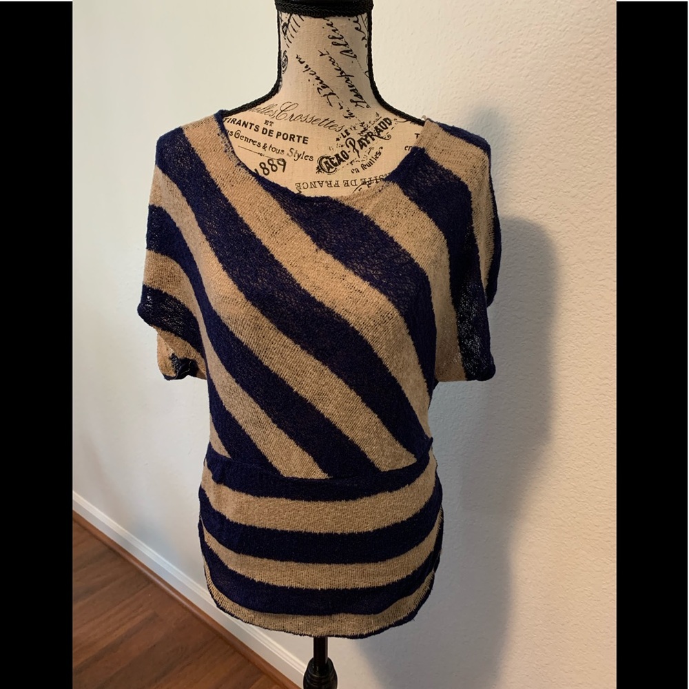 Woman’s Blue and Tan Striped Blouse